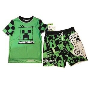 Boy's size 7 Rash Guard Shirt Swimsuit Shorts Set Minecraft 2 piece set